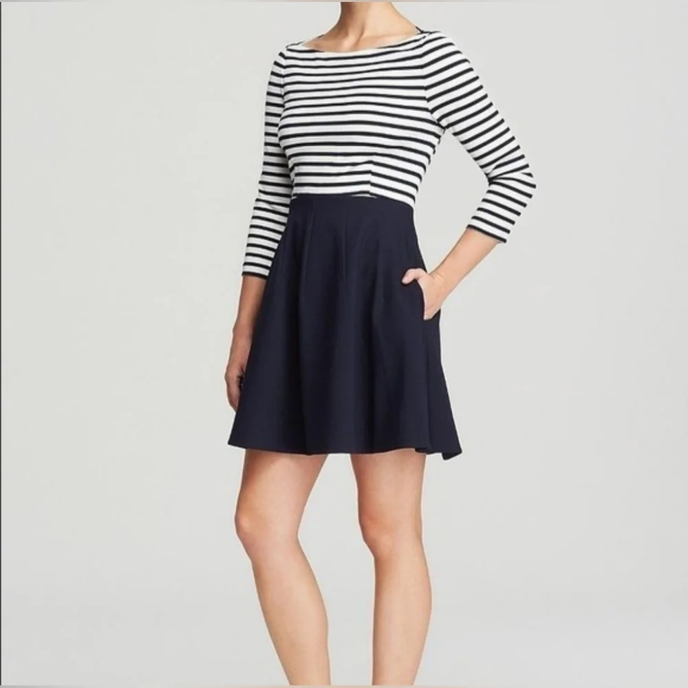 Kate Spade Navy and White Midi Dress Size 6